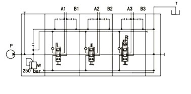 Гидросхема распределителя SD8-4OT-PAB-G1/2-TN-G3/4 (функциональная замена Walvoil 80 л.)